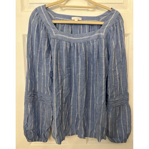 LC Lauren Conrad Tops - LC Lauren Conrad Blue White Striped Square Neck Balloon Sleeve Blouse L